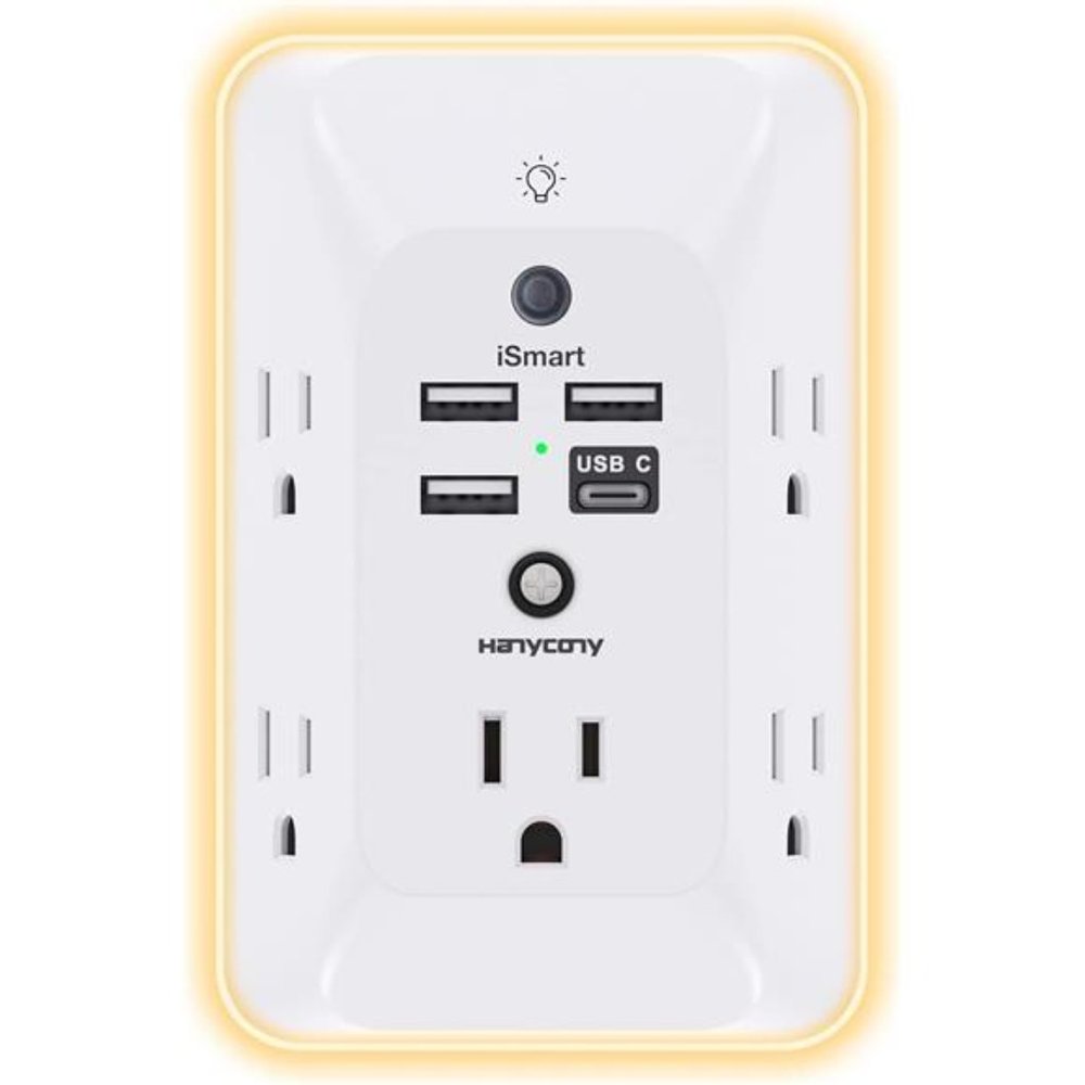 Outlet Extender with NightLight,Multi PlugOutlet,USB Wall Charger SurgeProtector